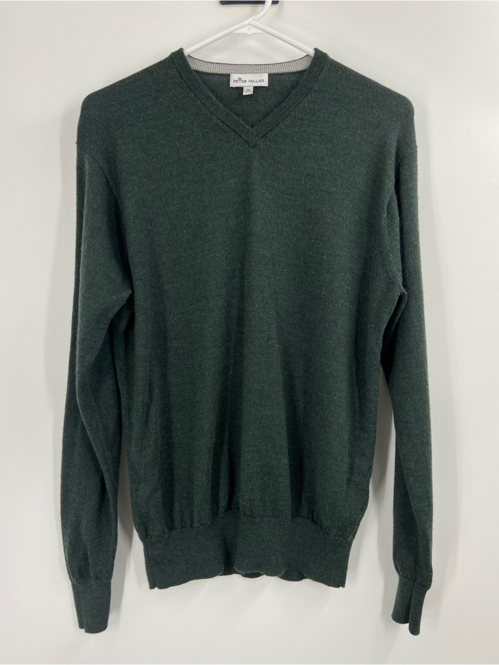 Peter Millar Merino Wool Silk Blend V-Neck Sweater Green Medium